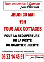 Jeudi 30 mai 19h, tous aux Cottages pour la réouverture de la Poste du quartier Liberté !